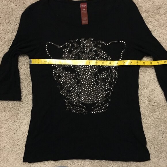 Olsen Europe Metal Studded Big Cat Head Black Shirt - Picture 11 of 15